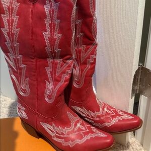 Red Western Cowboy Boots with White Embroidery
